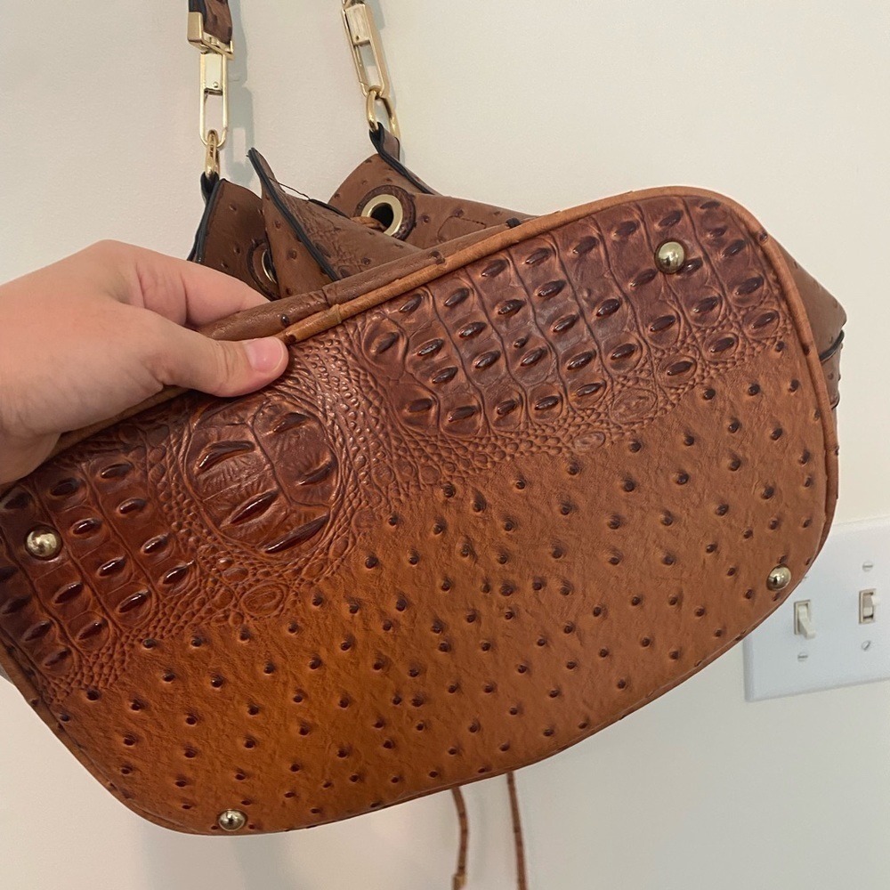 Brown Textured Drawstring Shoulder Bag - Picture 6 of 8